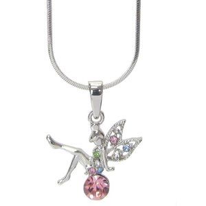 White gold plated, Multi Colored Crystal Studded Fairy